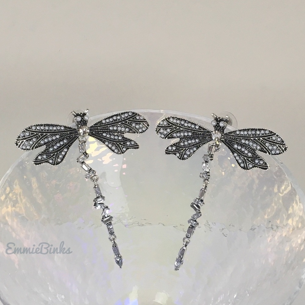 New Zara Sparkle Dragonfly Statement Earrings - Picture 5 of 16